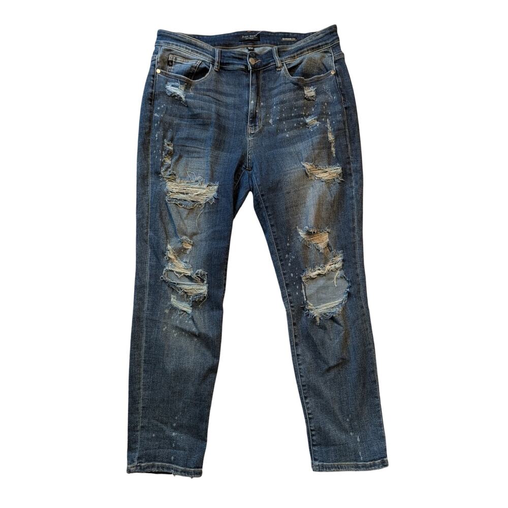 Judy Blue Women's High Rise Distressed Boyfriend Bleach Splatter Jeans 16W